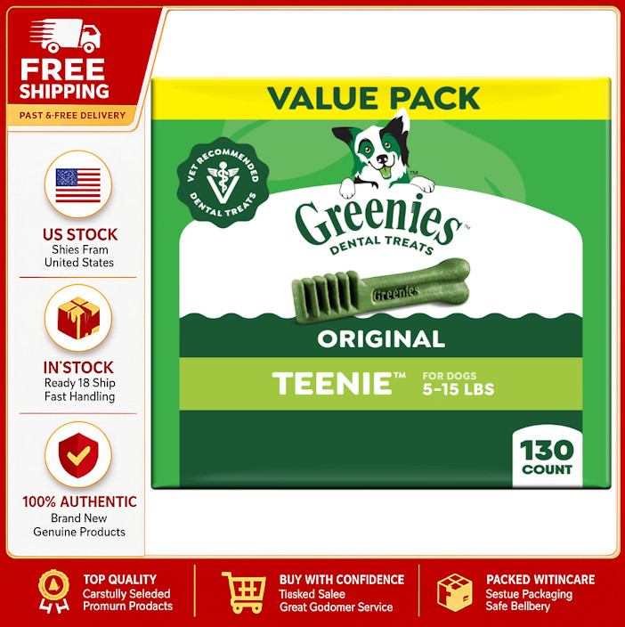 Greenies Teenie Size Original Flavor Adult Natural Dental Dog Treats, 130 Count