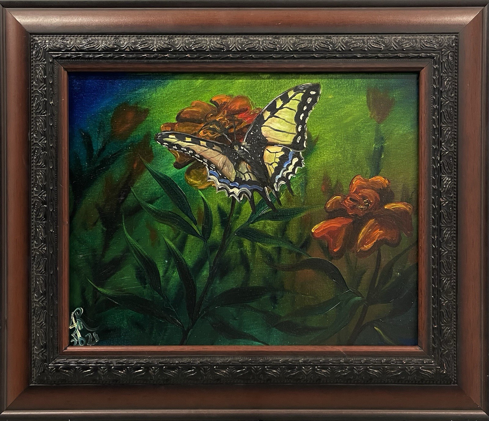 Original Oil Painting - Happy Butterfly Landing - 11 X 14 Framed