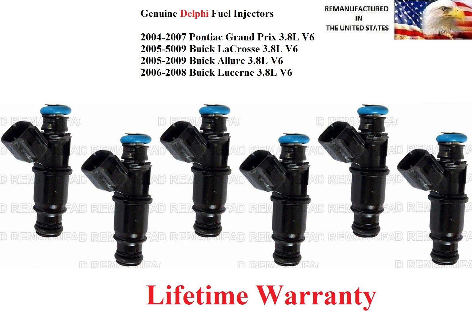 Genuine Delphi Fuel Injectors 6X for 2006-2008 Buick Lucerne 3.8L V6