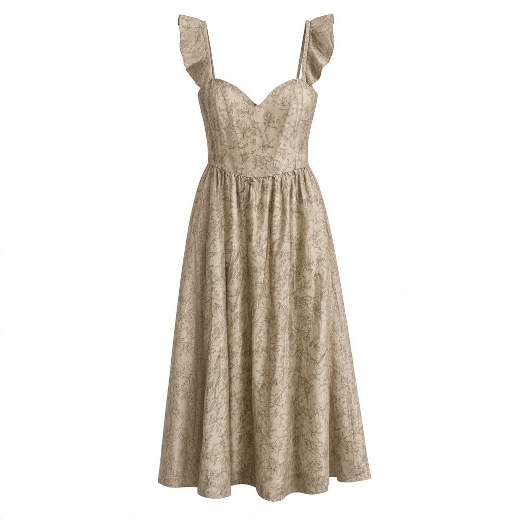 Lulus NWT Mara Beige Sage Green Floral Midi Dress with Ruffled Straps Size L Lulus NWT Mara Beige Sage Green Floral Midi Dress with Ruffled Straps Size L