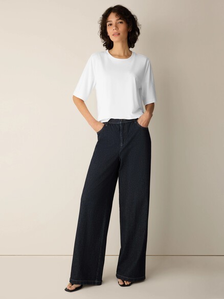 Eileen Fisher Cotton Indigo Knit Denim Wide-Leg Pant Brand New NO IMPORT FEES