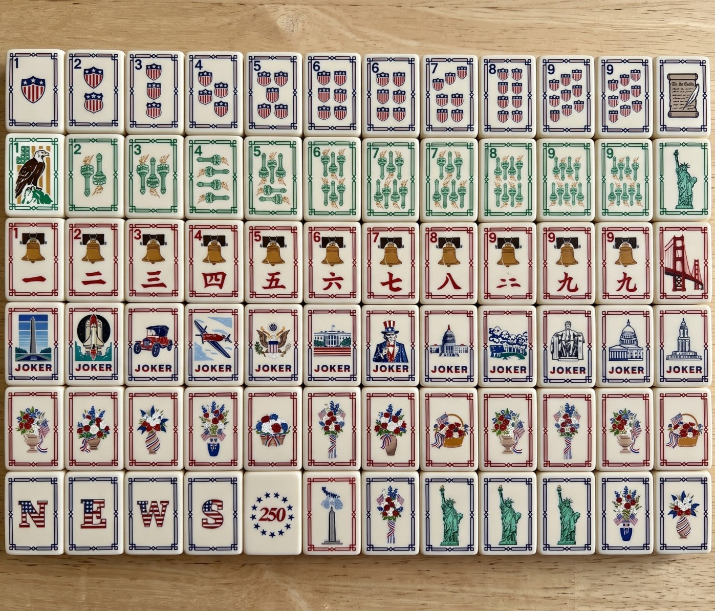 American Heritage Mahjong Tile Set Patriotic USA Liberty Bell Game Night Gift