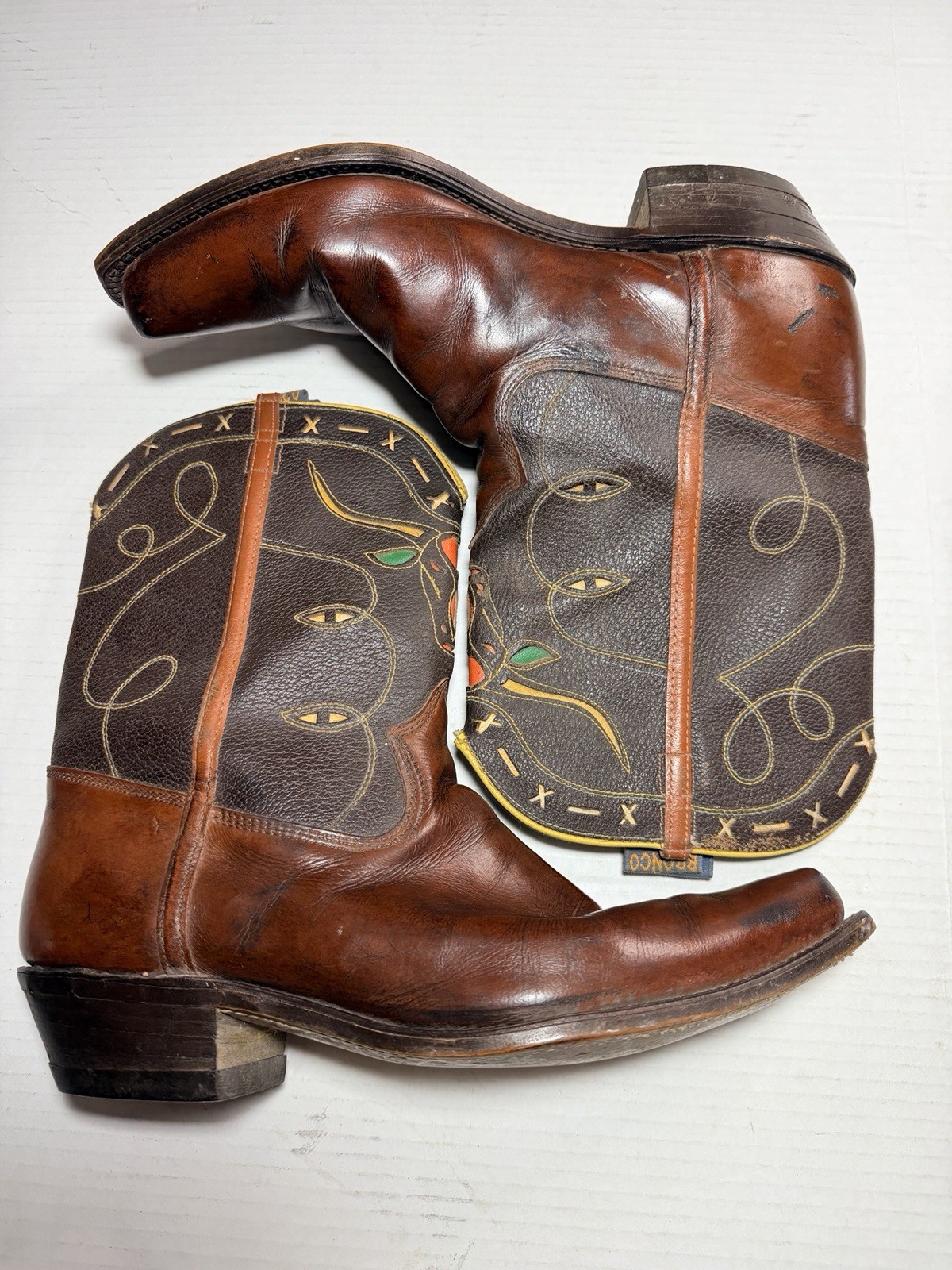 Vintage Bronco Cowboy Boots Men’s 10D Western Retro Longhorn Steer Inlay Leather