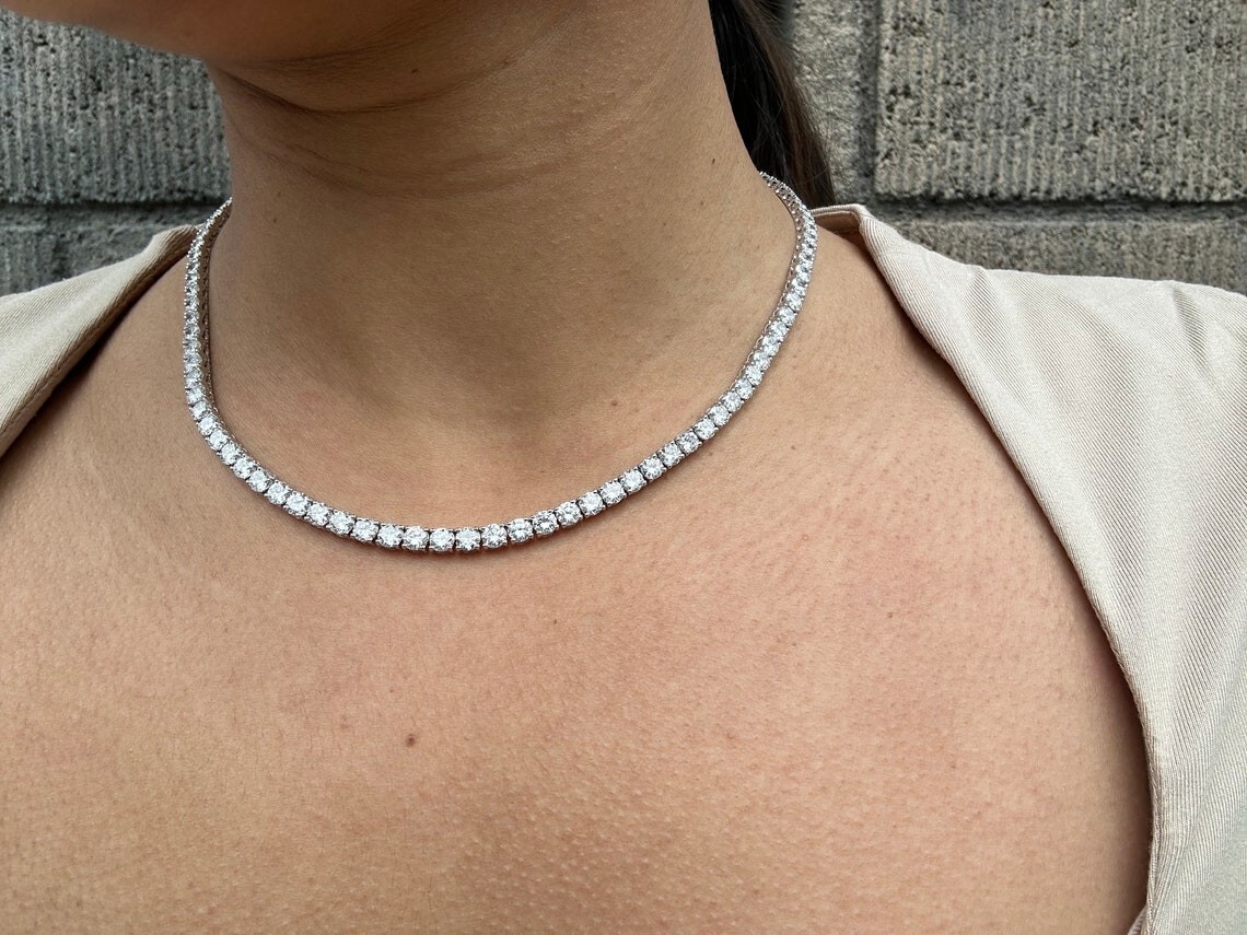 19.00 Carat Round Genuine Lab Grown Diamond Tennis Necklace 16\'\' Inch