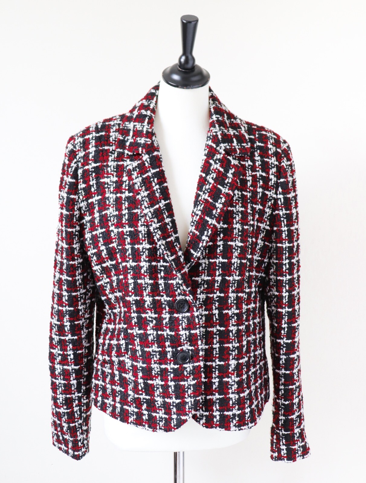 Boucle Tweed Jacket  - MultiBlu - Vintage 1990s - Burgundy / Black - M / UK 12