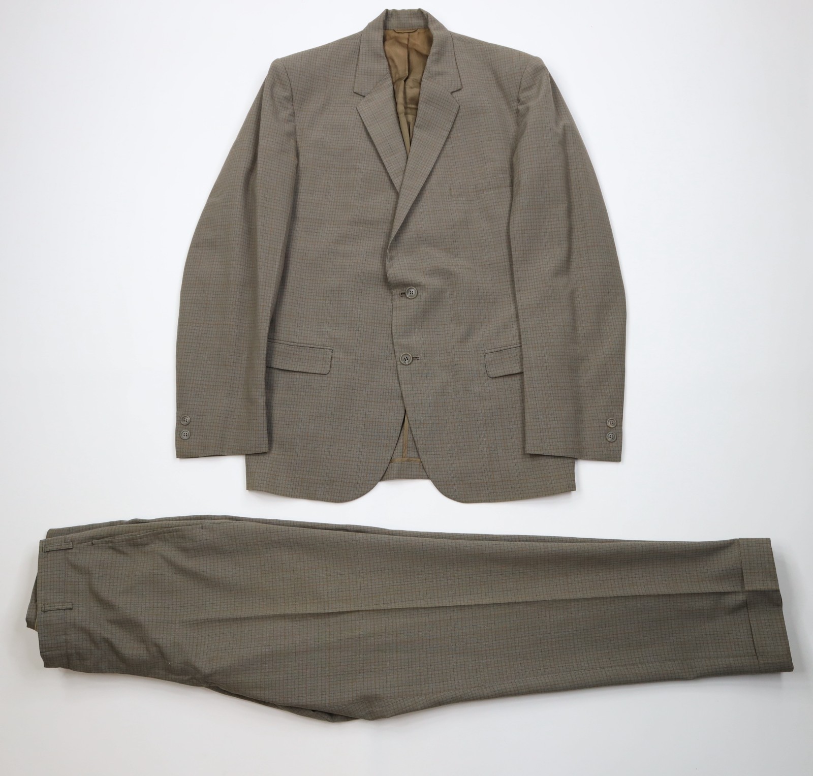 Vintage 50s 60s Streetwear Mens 36R 2 Piece Wool Suit Wedding Green Plaid 30x31