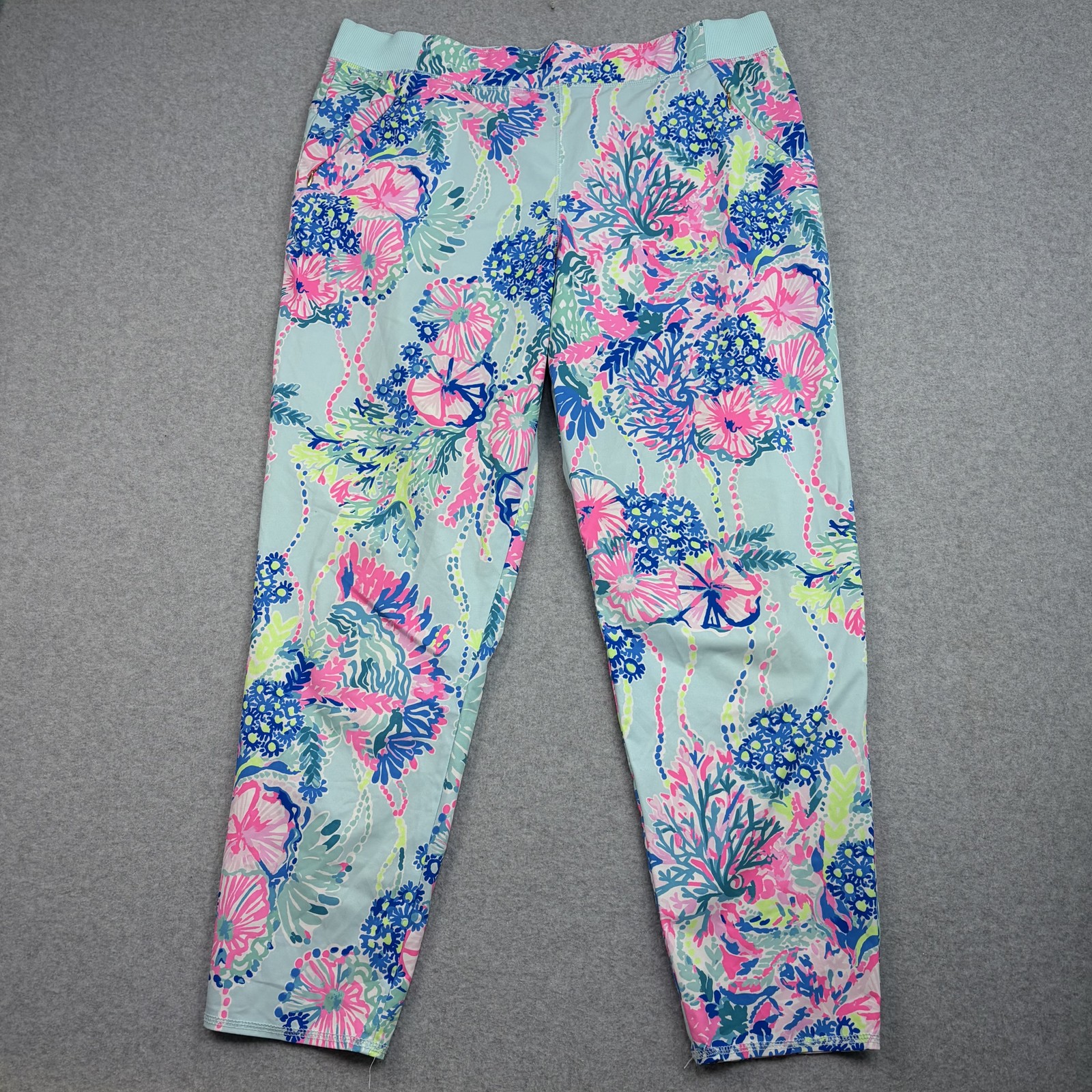 Lilly Pulitzer Pants Womens XL Blue Luxletic Cropped Floral Ankle Yoga
