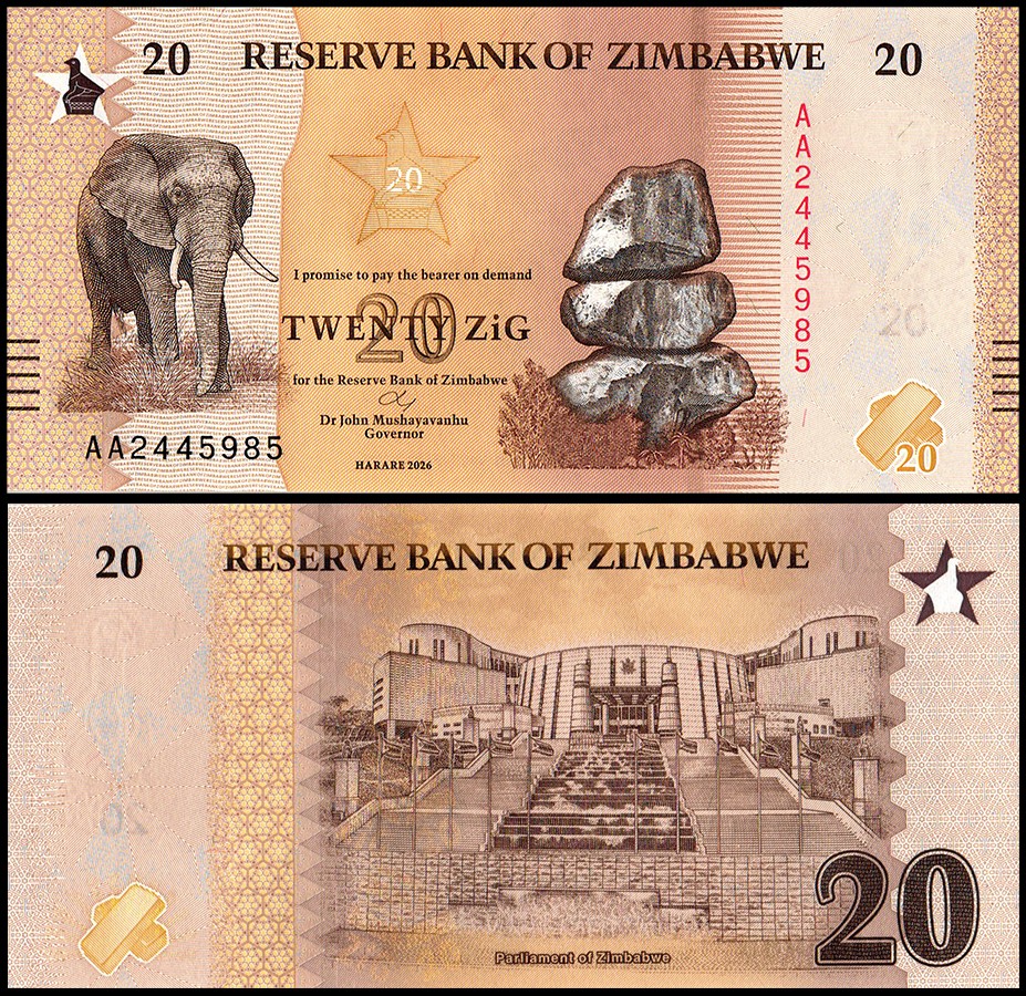Zimbabwe 20 ZiG (Zimbabwe Gold), 2026, P-116, UNC