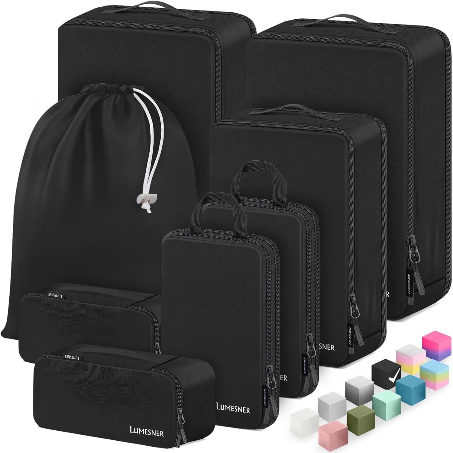 LUMESNER 8 Pack Compression Packing Cubes Set Travel Organizers w Shoe Bag LUMESNER 8 Pack Compression Packing Cubes Set Travel Organizers w Shoe Bag