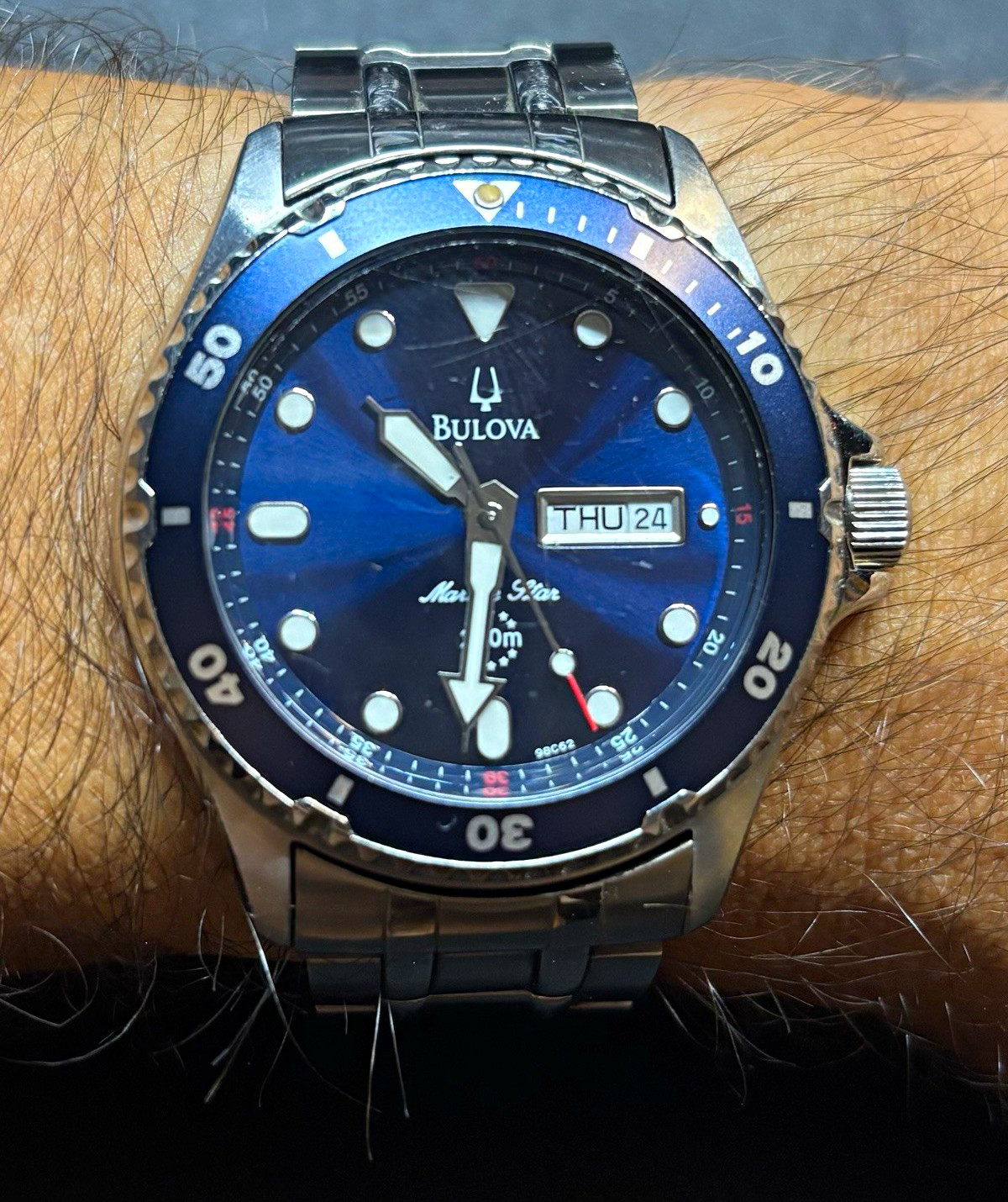 Bulova Marine Star Blue Dial Quartz 200m Diver Day/Date Steel Bracelet