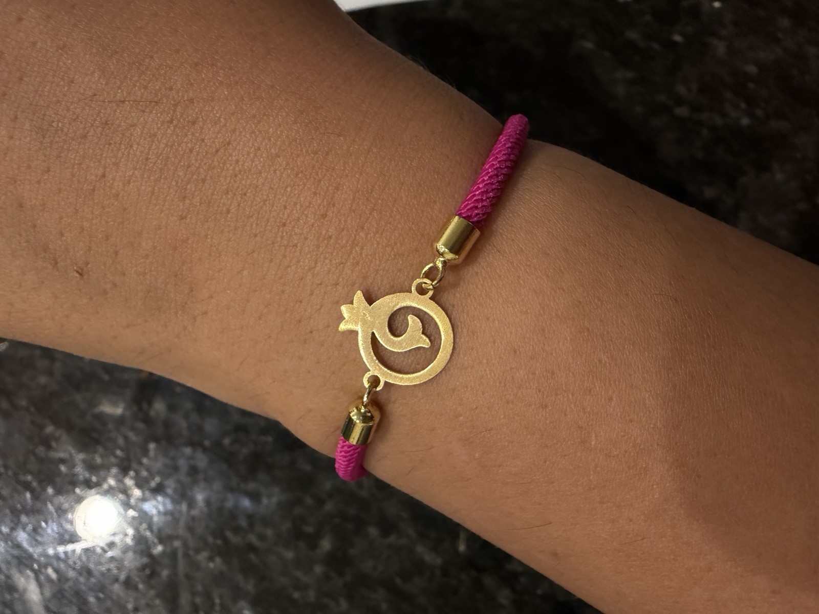 18K Solid Yellow Gold Pomegranate Bracelet Persian Yalda Night Silk Cord