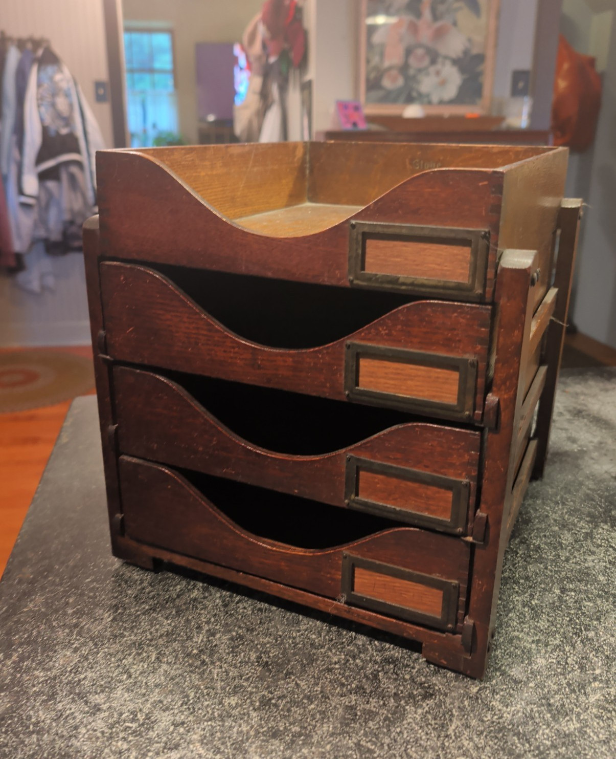 Antique GLOBE Mission Quarter Sawn Oak 4-Tray Desktop File - Arts & Crafts