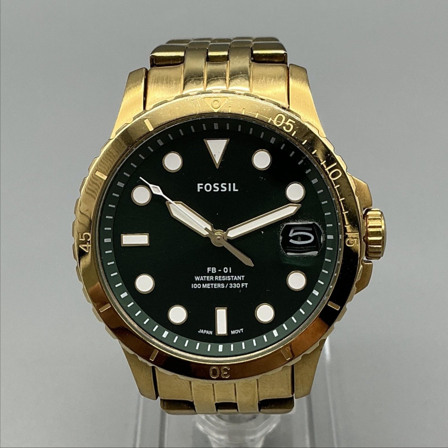 Fossil FB-01 ES4746 Womne Watch 36mm Black Dial Gold Tone Date New Battery 6\