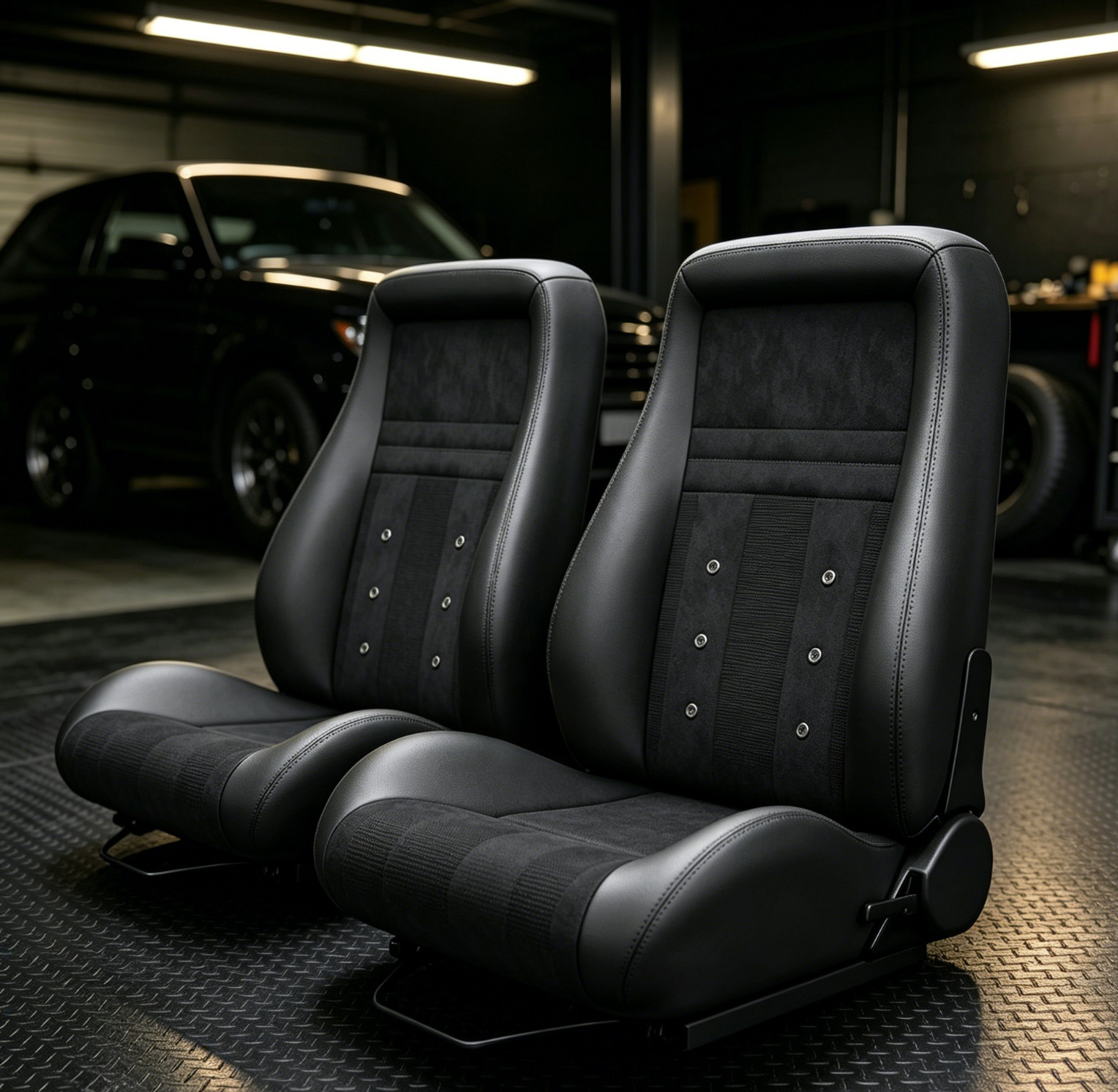 2 PCS PVC OBS Style Car Seats w Sliders Reclinable Low Back Bucket Racing Seats 2 PCS PVC OBS Style Car Seats w Sliders Reclinable Low Back Bucket Racing Seats