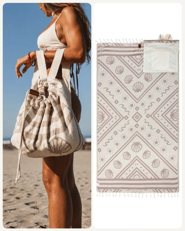 Sand Cloud Beach Towel Bag Seashells 37