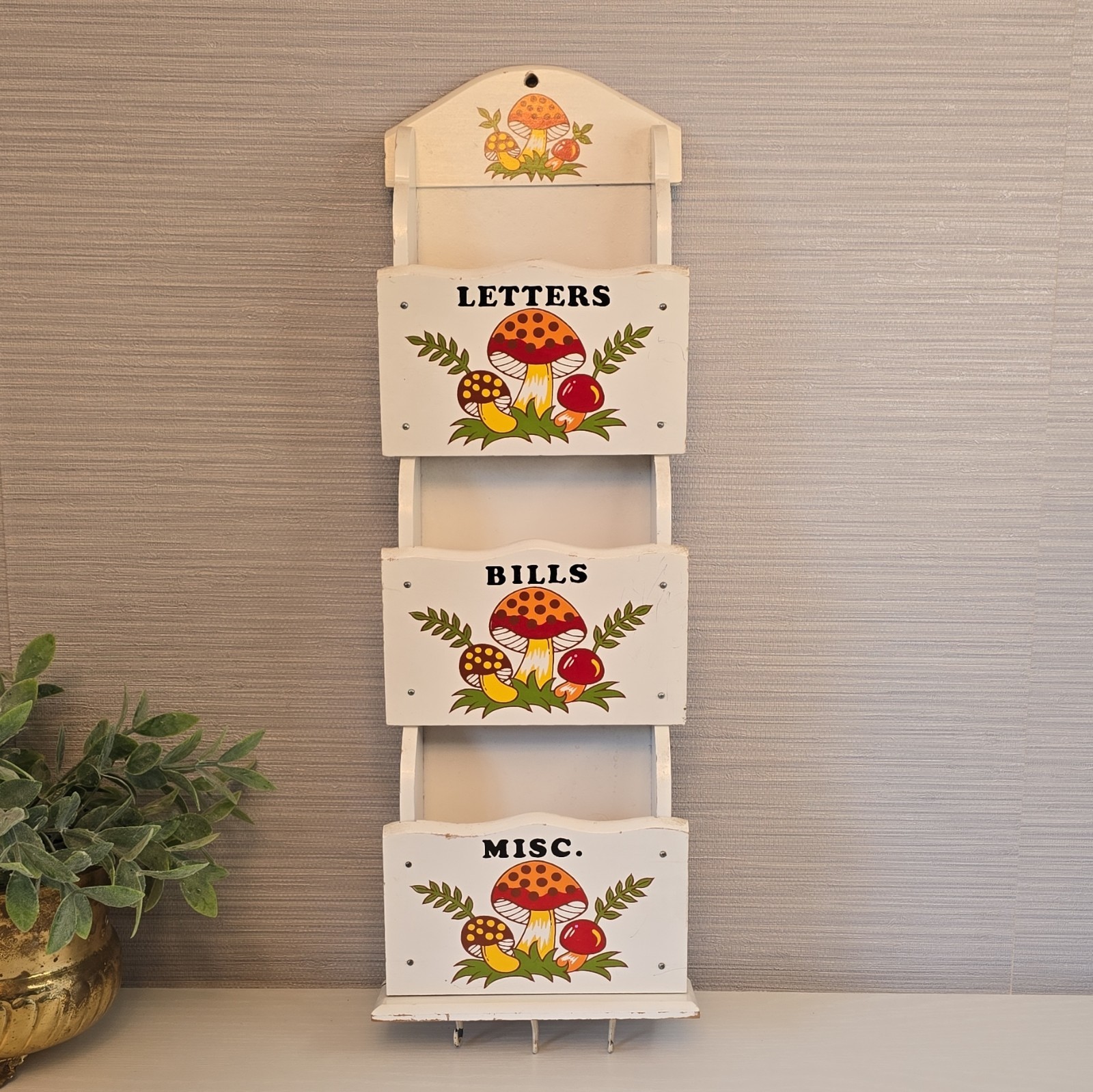Vintage Sears Merry Mushroom 3 Tier Wooden Wall Organizer 1978