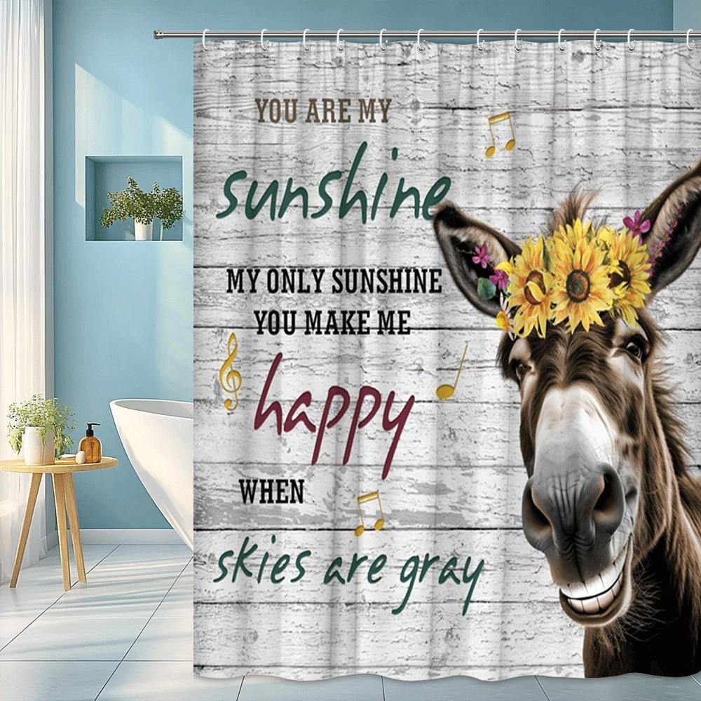 Funny Donkey Shower Curtain with Sunflower Design