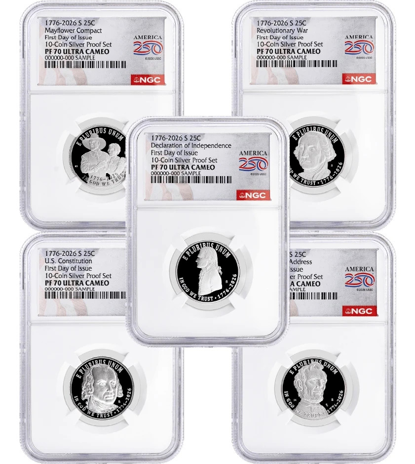 2026 S Silver Proof 5-Quarter Set NGC PF70 UCAM First Day of Issue America 250