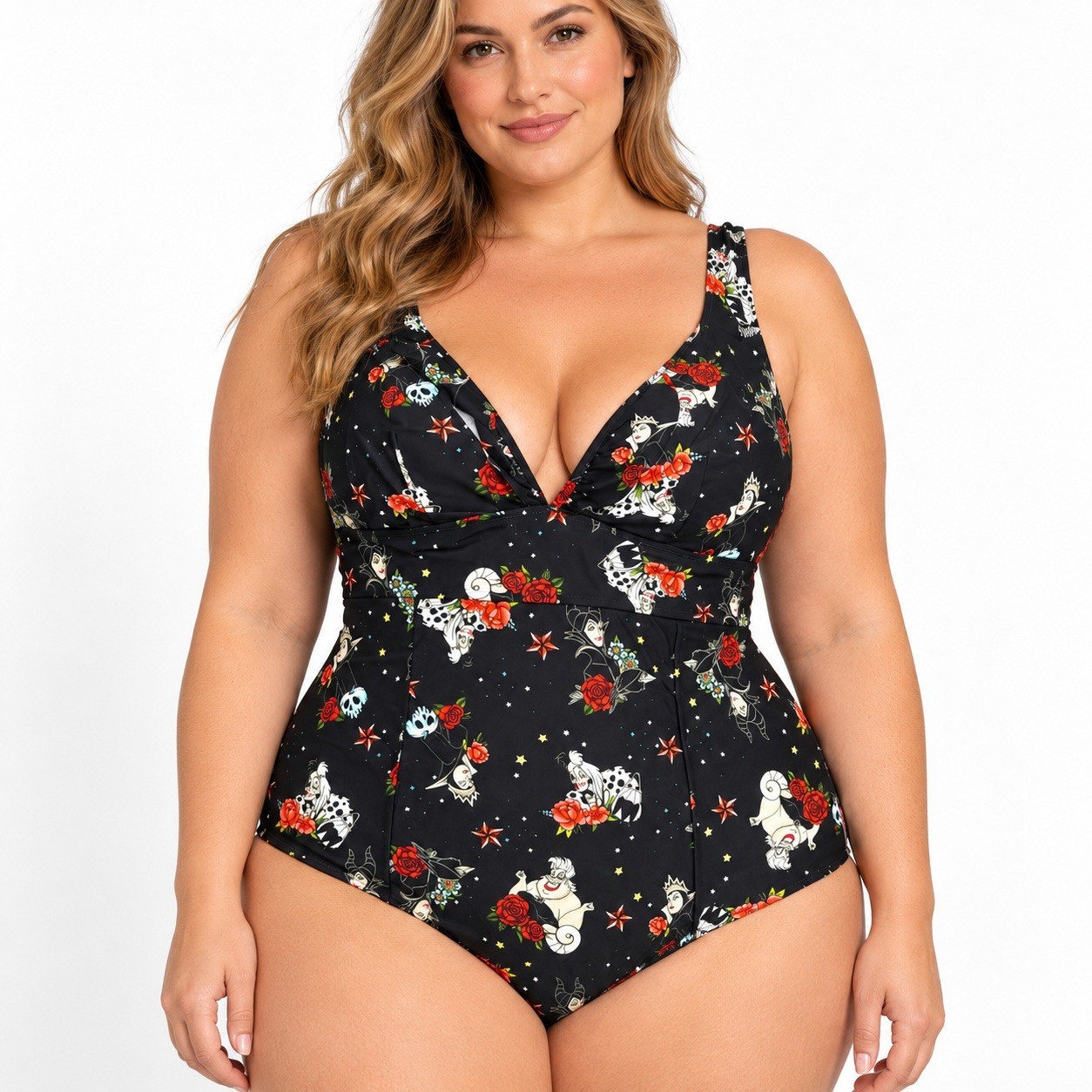 Torrid Disney Villains Tattoo Print One Piece Swimsuit Black Plus Size 22-24 NWT