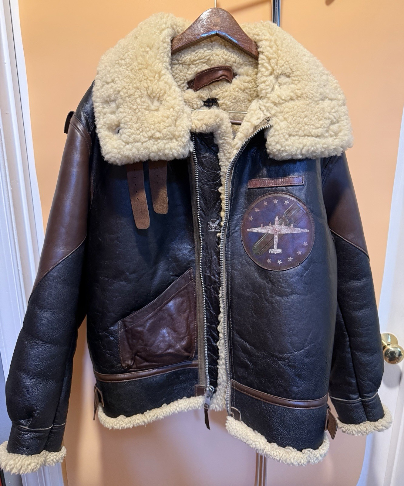 Vintage Lost Worlds WWII Style B-3 flight jacket w/ 55th bomb wing patch. Vintage Lost Worlds WWII Style B-3 flight jacket w/ 55th bomb wing patch.