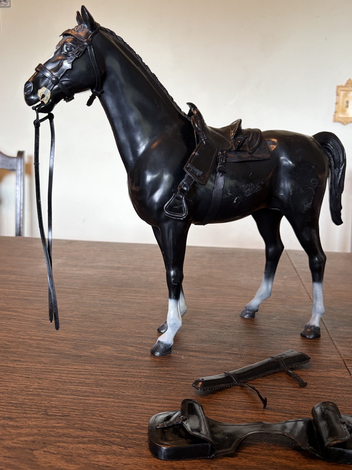 VINTAGE MARX JOHNNY WEST COWBOY WESTERN BLACK THUNDERBOLT HORSE WITH ACCESSORIES