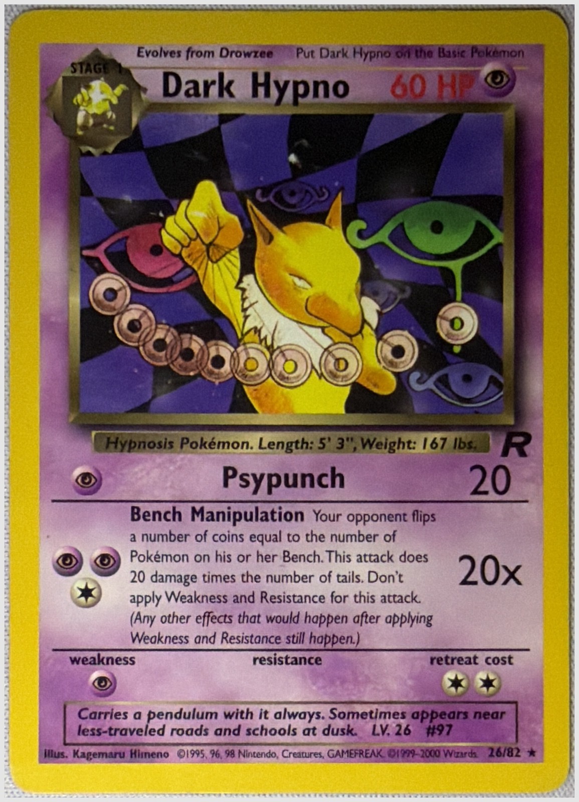 Dark Hypno 26/82 Team Rocket Unlimited Non-holo MP or Better