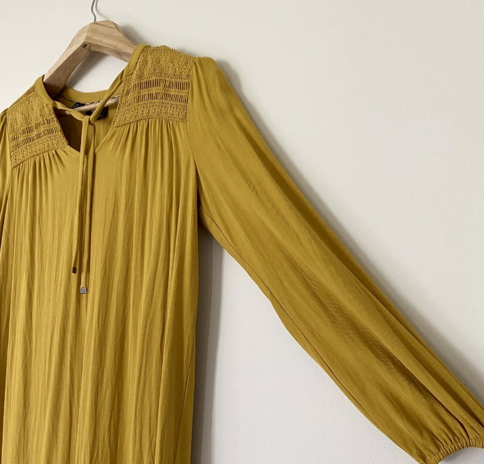 Maeve by Anthropologie Ragonda Yellow Tunic Dress Long Sleeve Women’s size‎ 14