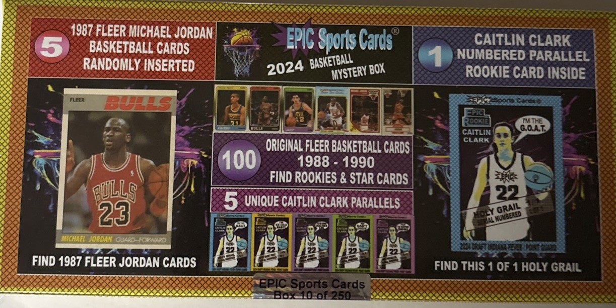 RARE \'24 EPIC Mystery Box 1987 Michael Jordan Fleer? 1 Caitlin Clark #RC PER BOX