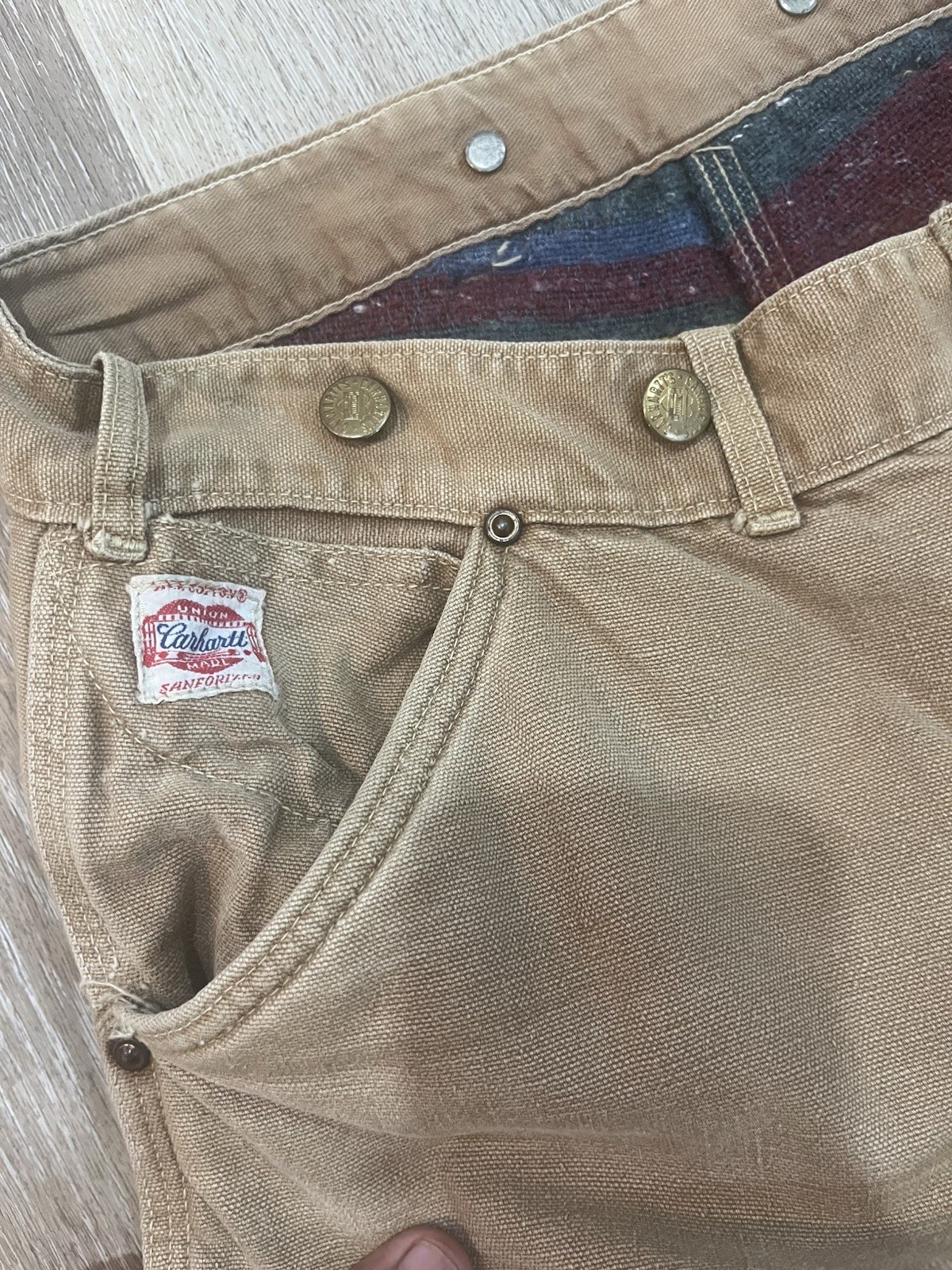 Carhartt Dungaree Fit Men’s Beige 1950s/60s blanket lined heart logo carharrts