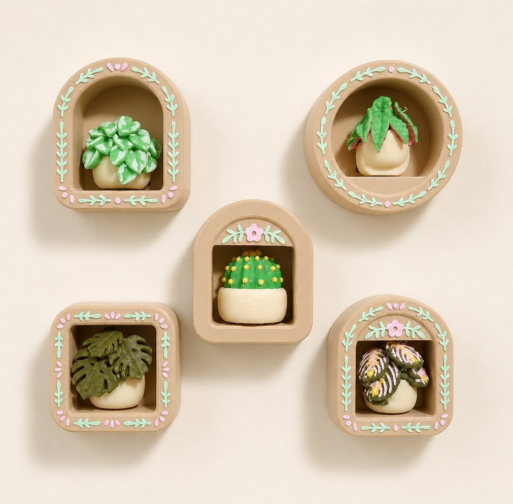 Mini Plant Nook Magnets – 3D Printed Botanical Wall & Fridge Decor Set