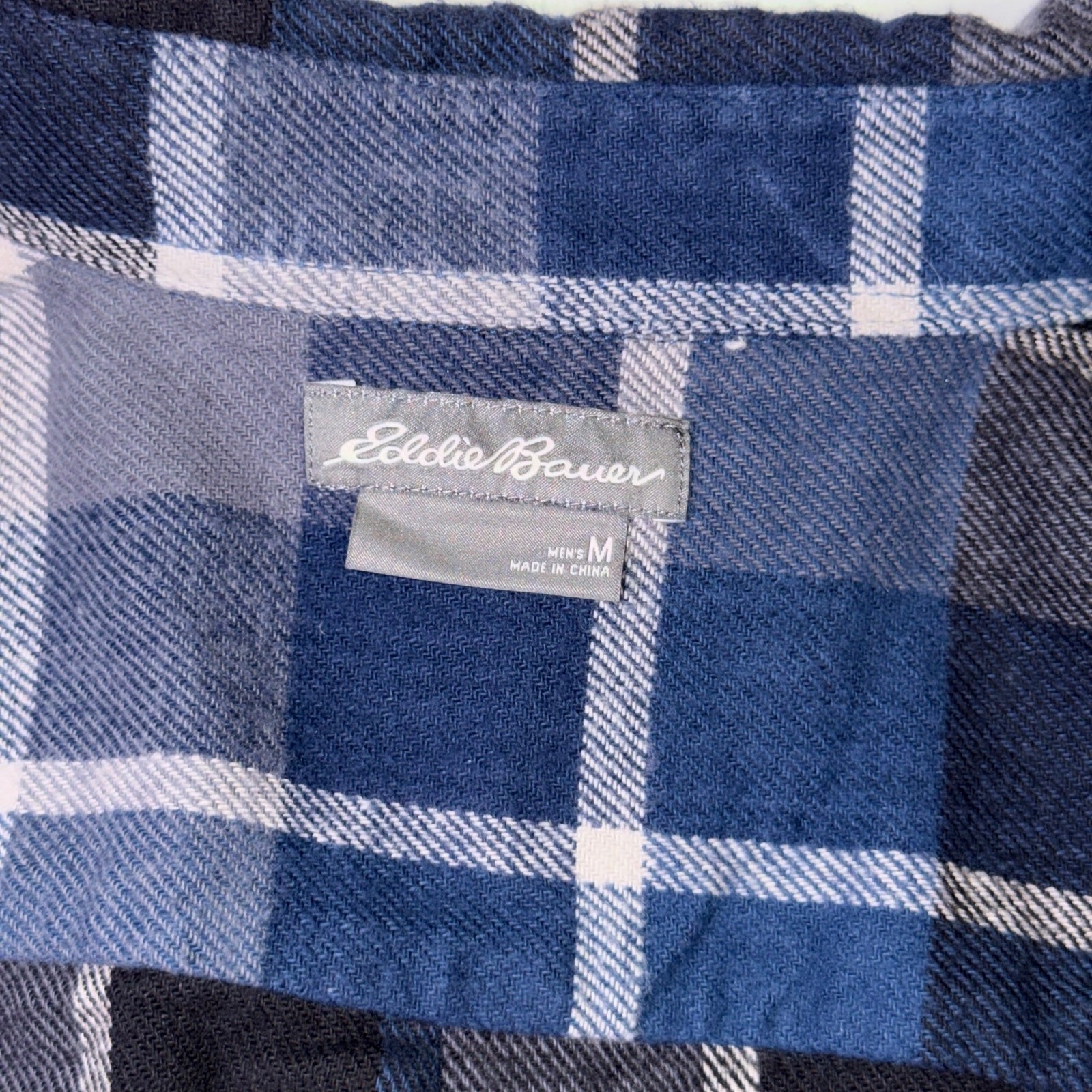 Eddie Bauer Mens Blue/Black Plaid Flannel- Size Medium