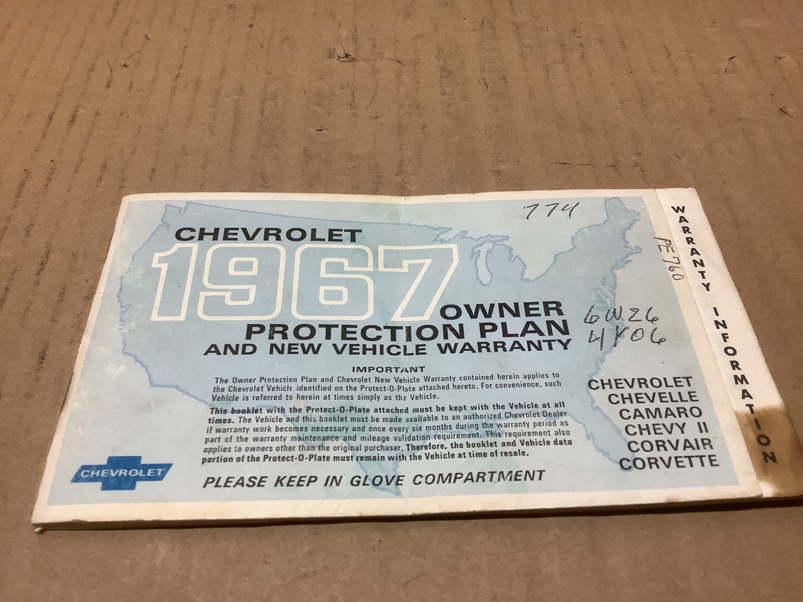 1967 1ST EDITION CORVETTE CAMARO CHEVELLE CORVAIR CHEVY ll PROTECTION PLAN oem