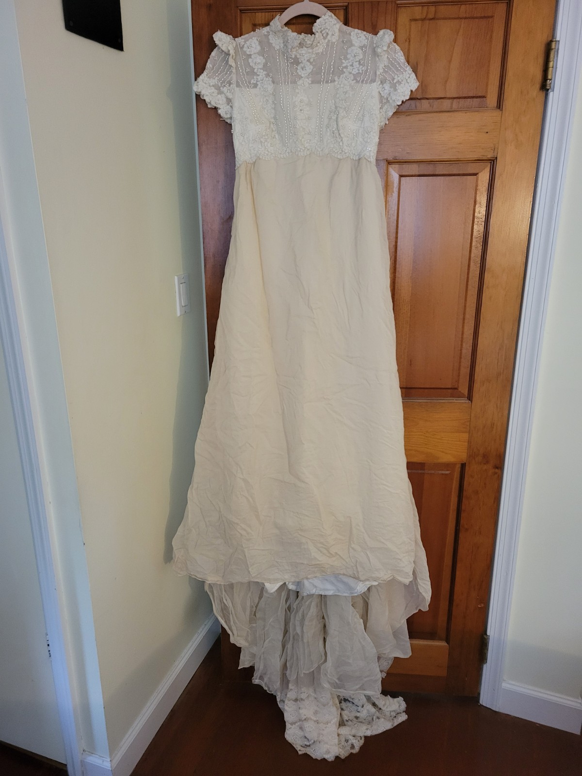 priscilla of boston wedding dress vintage 60s empire waist beaded cotton sz 0/2 priscilla of boston wedding dress vintage 60s empire waist beaded cotton sz 0/2