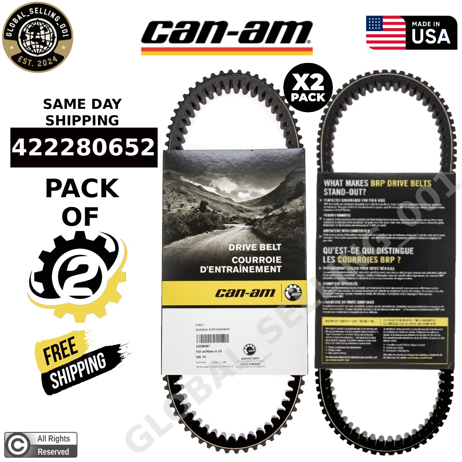 2 Pack Genuine Can-Am 422280652 OEM Clutch Drive Belts for Maverick X3 Turbo RR