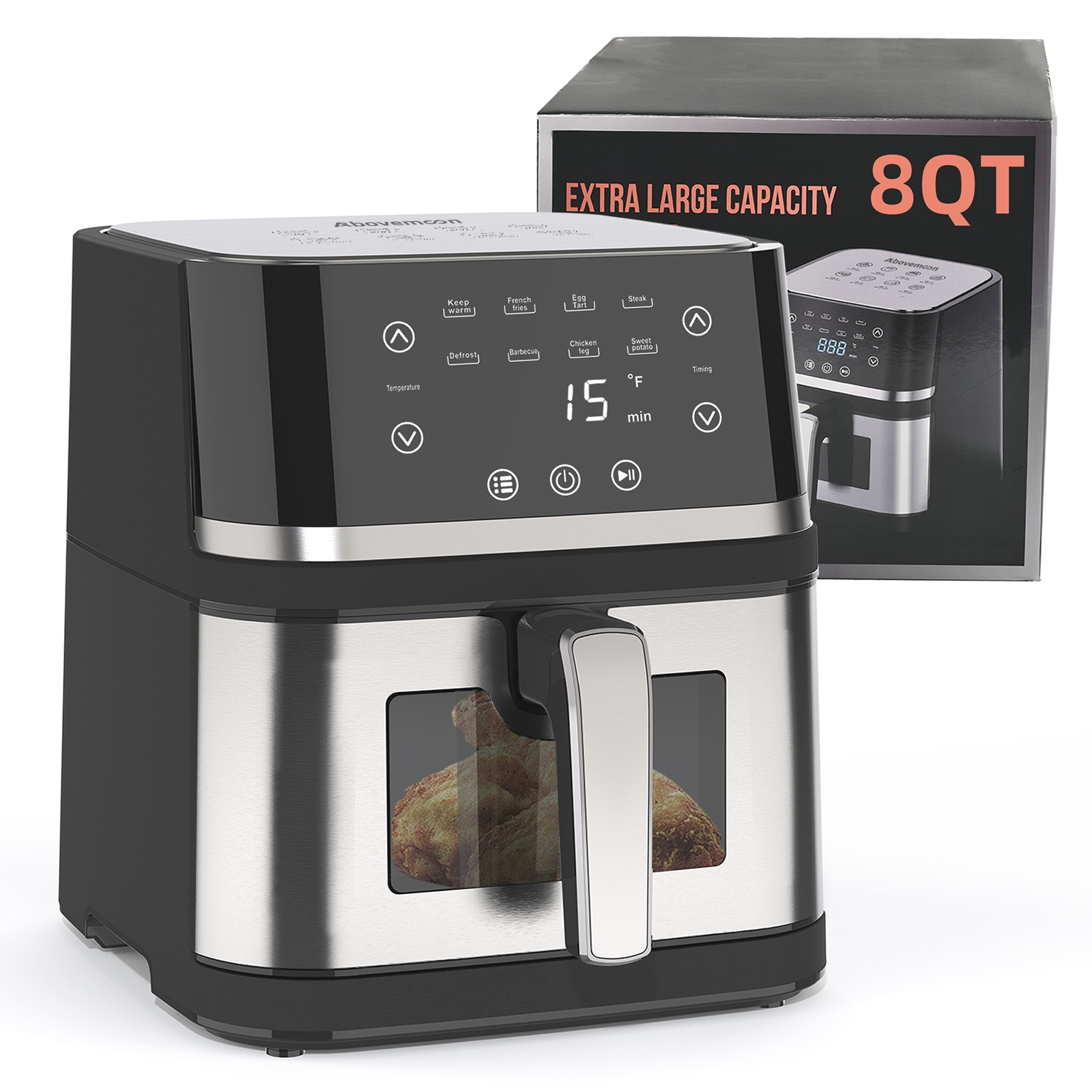 8 QT Air Fryer&Multifunctional Digital Visible Window LED Display 400F Airfryer