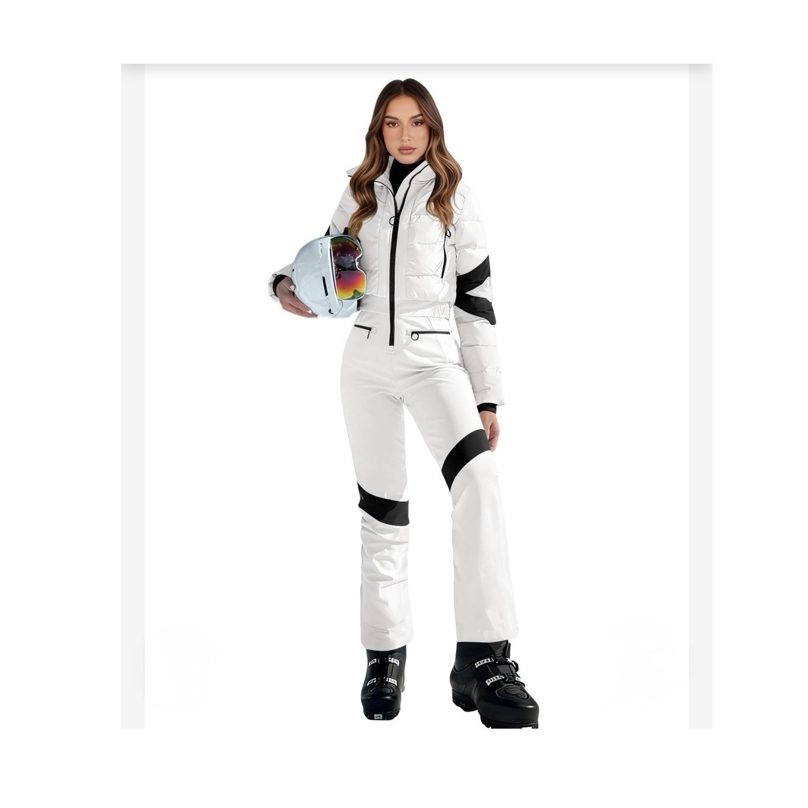 Yousify Women\'s White & Black Ski Suit Jumpsuit S Bootcut Winter Sports Yousify Women\'s White & Black Ski Suit Jumpsuit S Bootcut Winter Sports