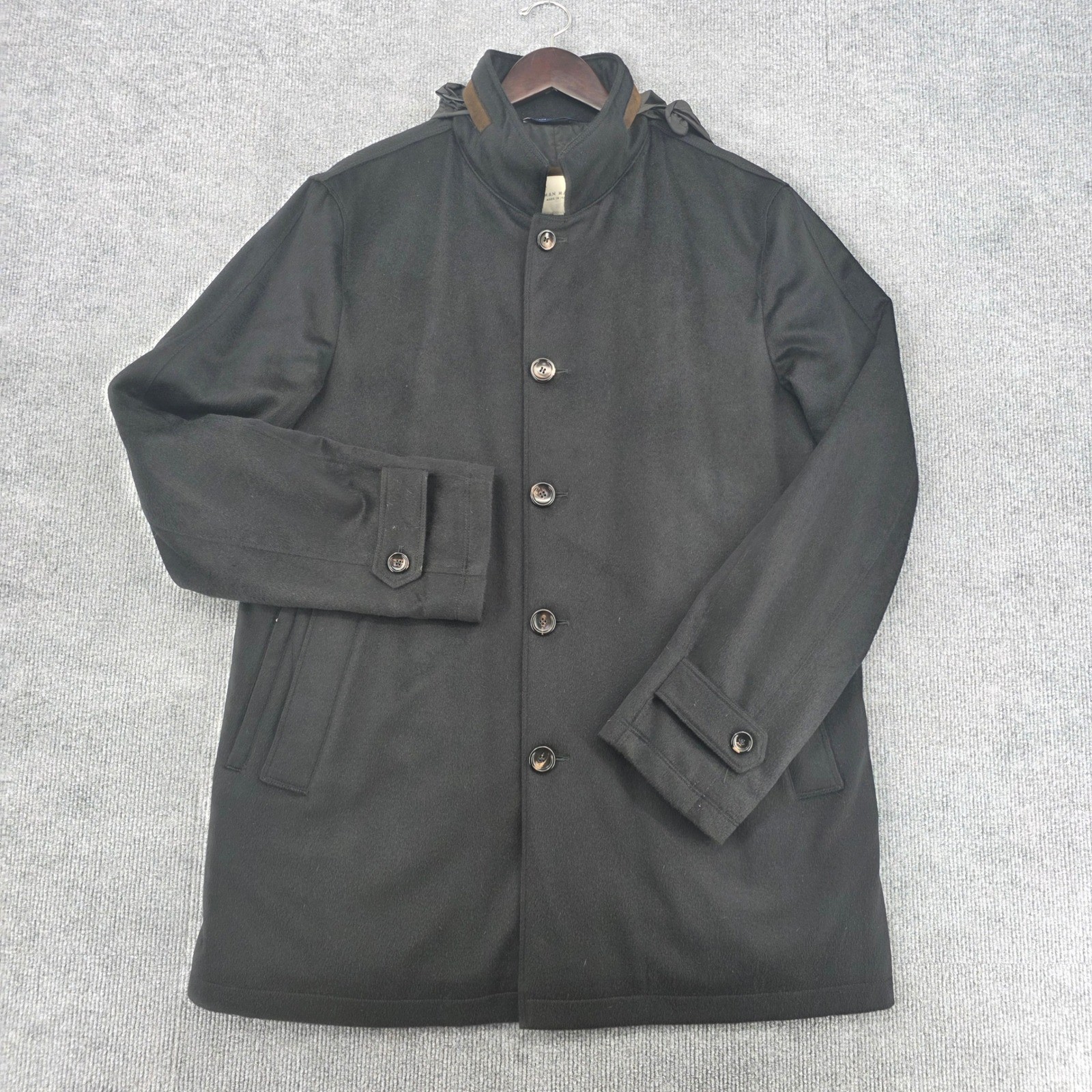 Neiman Marcus Solferino NM 100% Cashmere Car Coat Black Made in Italy Size 54