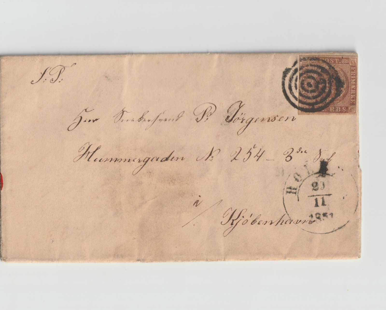 Danish 1851 folded letter cover. Stamp: Denmark 4 RBS brown, first issue Danish 1851 folded letter cover. Stamp: Denmark 4 RBS brown, first issue