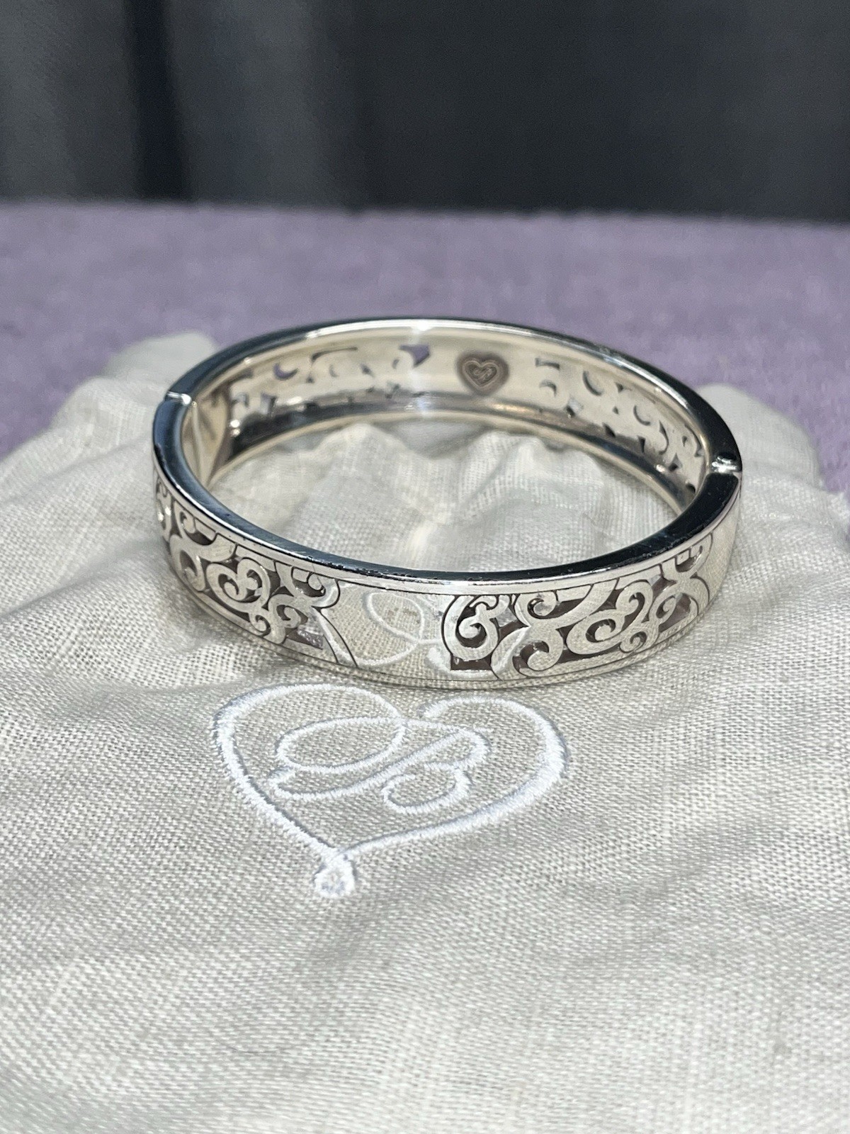 Vintage Brighton Hinge Silver Plated Filigree Bracelet w/Brighton Dust Bag