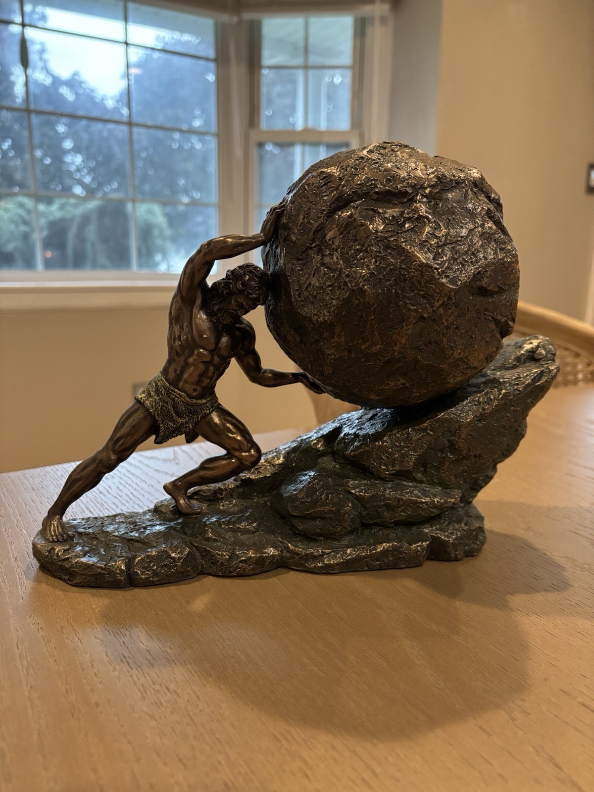 Veronese Design Sisyphus Statue Pushing Eternal Boulder Greek Mythology Bronze