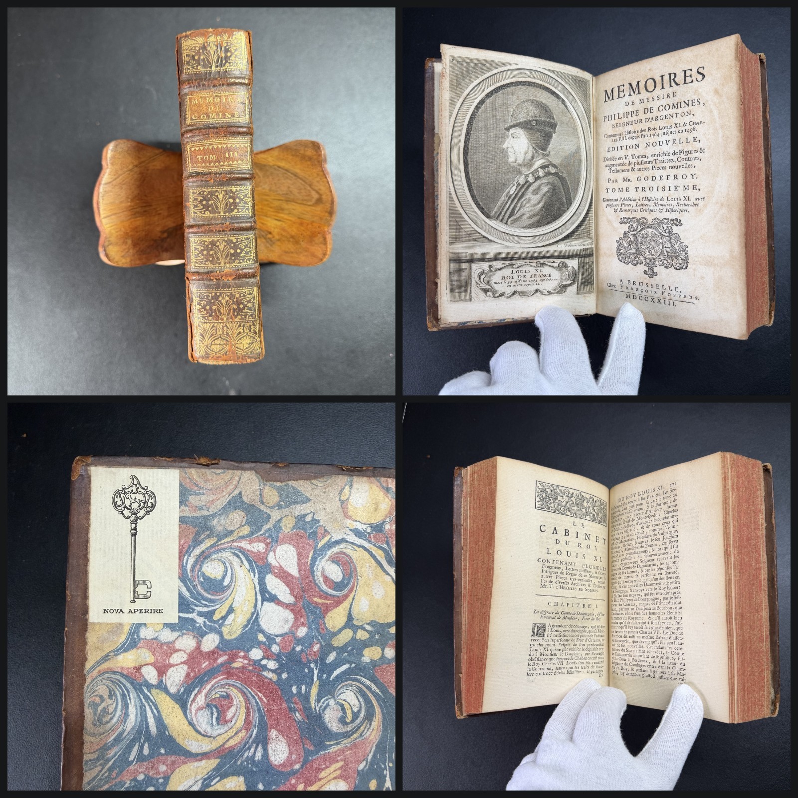 1713 Philippe de Commines Memoirs Louis XI Portrait Faure Bookplate Vol 3 Only
