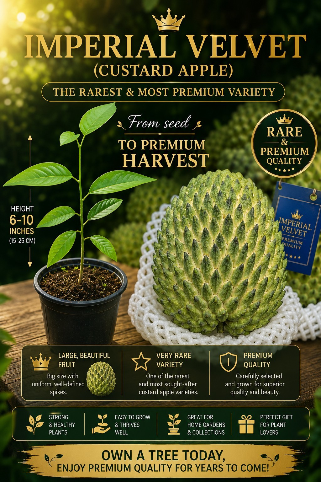 VERY RARE Imperial Velvet Durian Atemoya Giant Fruit • Uniform Spikes • Premium 