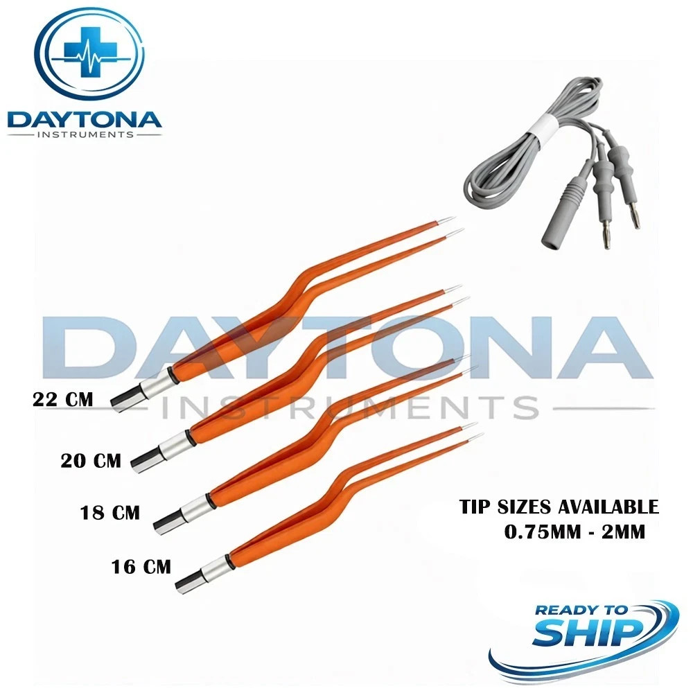 4pcs Set Non-Stick Bayonet Bipolar Forceps &3mtr Cord Electrosurgical instrument