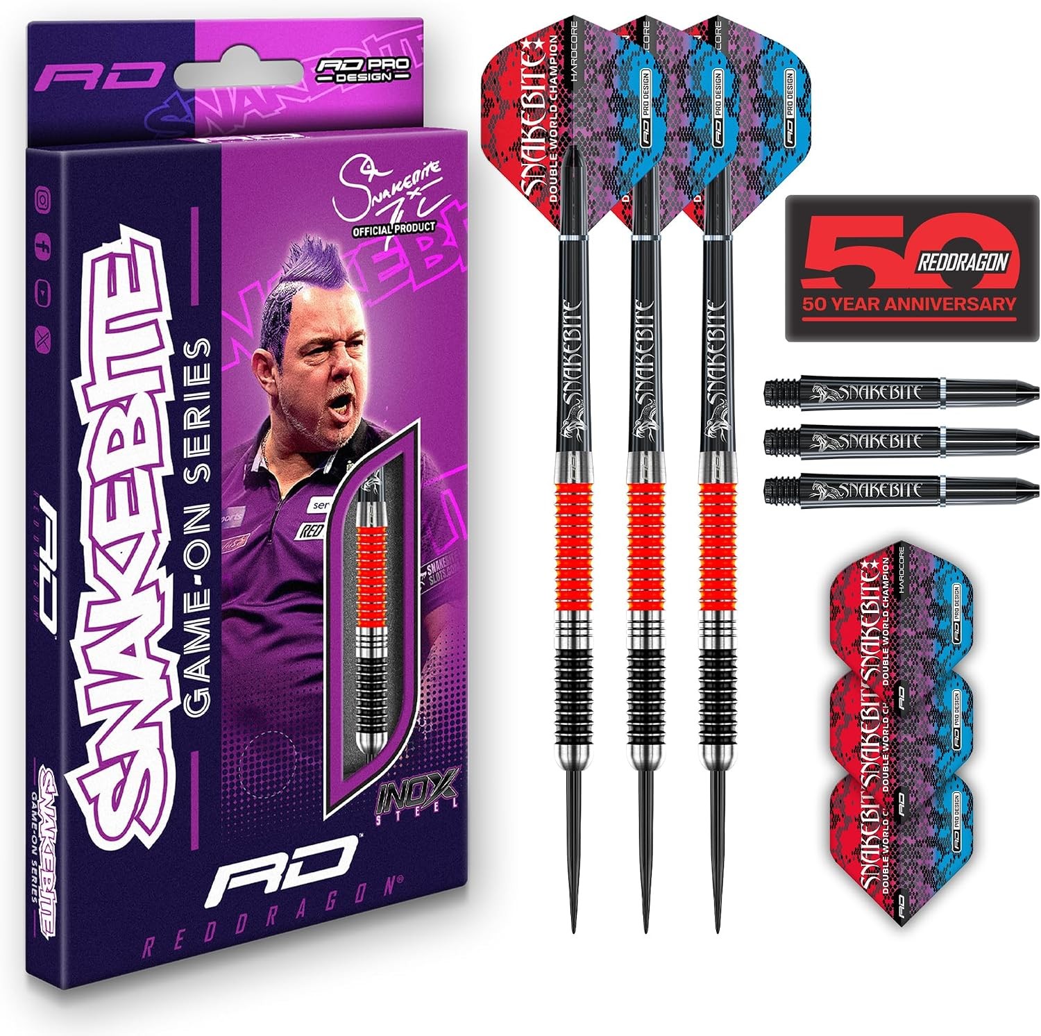 RED DRAGON Game On 20g Steeltip Darts Set w/ Flights & Shafts