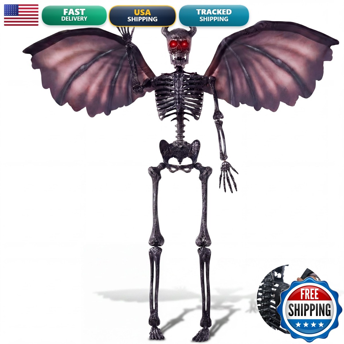 JOYIN 5FT Halloween Devil Skeleton Decor, Posable Life Size Skeleton, Full Body