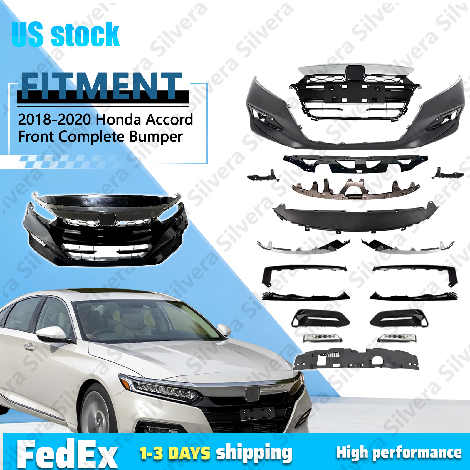 For 2018-20 Honda Accord US Built Front Complete Bumper Kit W/ Grille Fog Lights