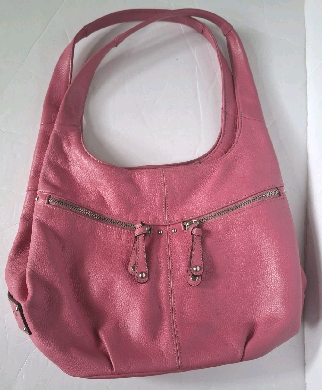 Tignanello Hobo Genuine Leather Shoulder Bag Hot Pink Front Pockets Zippers Tignanello Hobo Genuine Leather Shoulder Bag Hot Pink Front Pockets Zippers