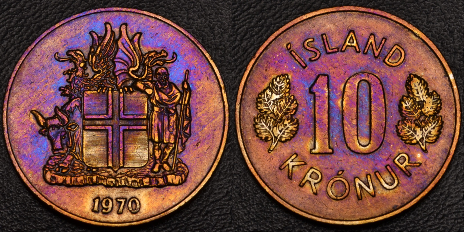 1970 Iceland 10 Kronur GOLD, BLUE, & PURPLE toning KM#15 (53-18) 1970 Iceland 10 Kronur GOLD, BLUE, & PURPLE toning KM#15 (53-18)