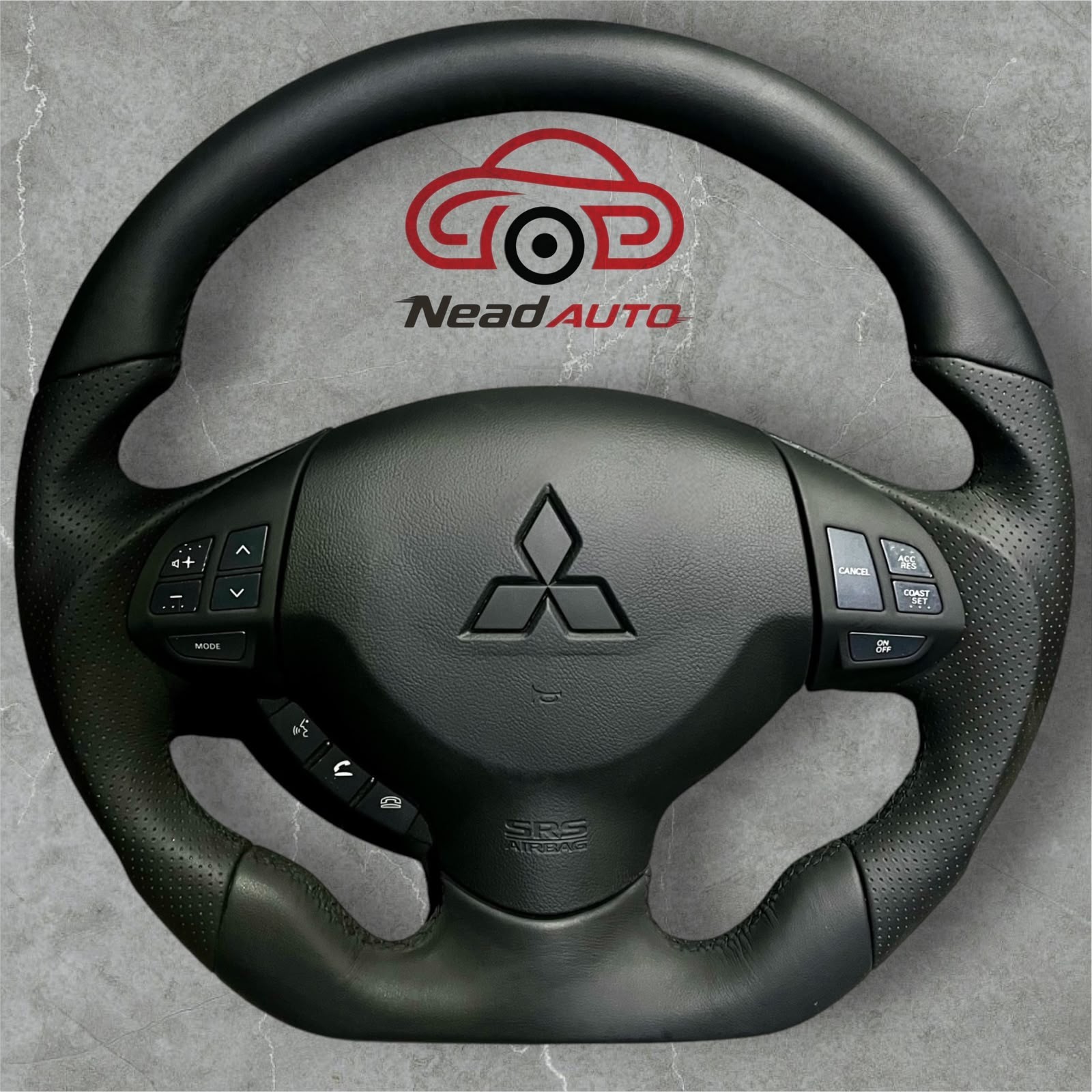 Custom Black Leather Steering Wheel for Mitsubishi Lancer (2008–2017)