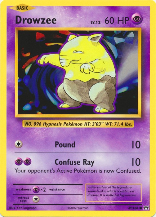 Drowzee - 49/108 - Common (Near Mint) XY Evolutions - Psychic Pokémon